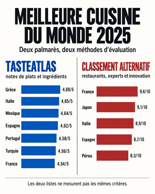 Infographie du classement meilleure cuisine du monde 2025 selon TasteAtlas et un palmarès fondé sur les experts
