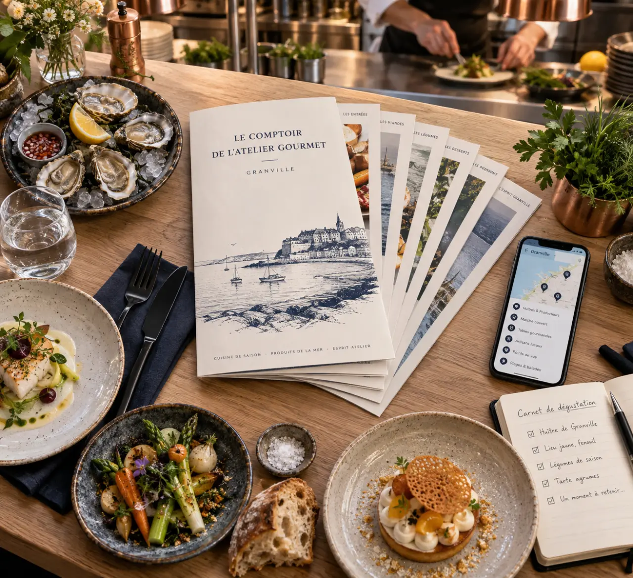 Le Comptoir de l’Atelier Gourmet : une carte PDF de 8 pages et une cuisine ouverte à Granville