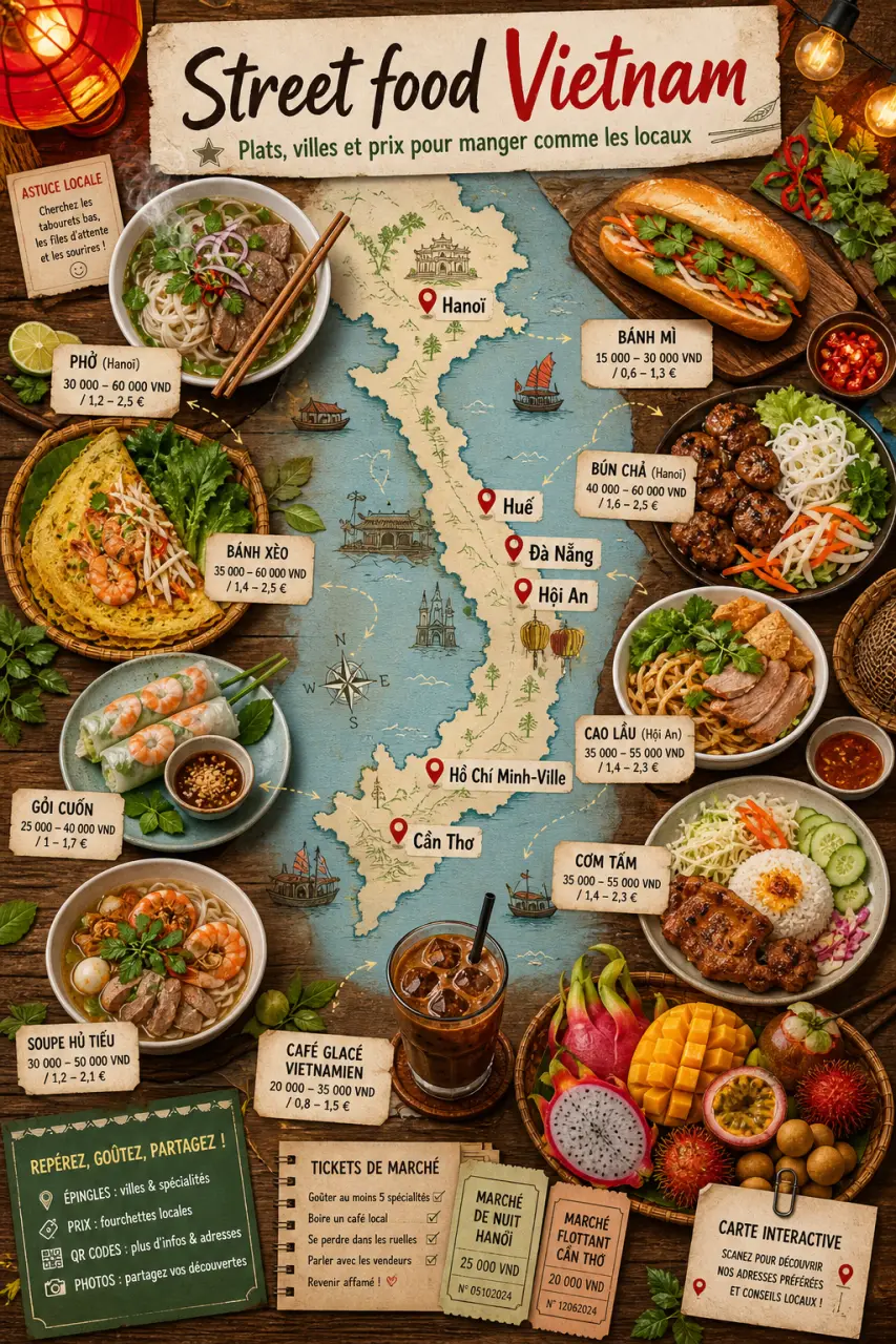 Street food Vietnam : les plats, les villes et les prix pour manger comme les locaux