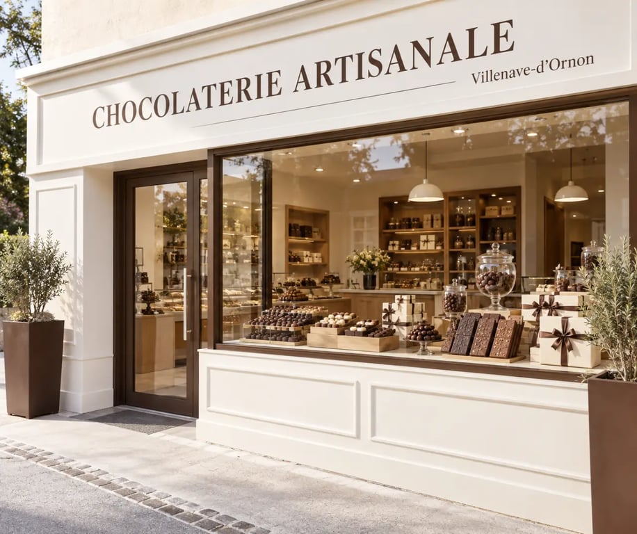 Chocolaterie Landry à Villenave-d'Ornon avec une vitrine de guinettes bordelaises et de chocolats artisanaux