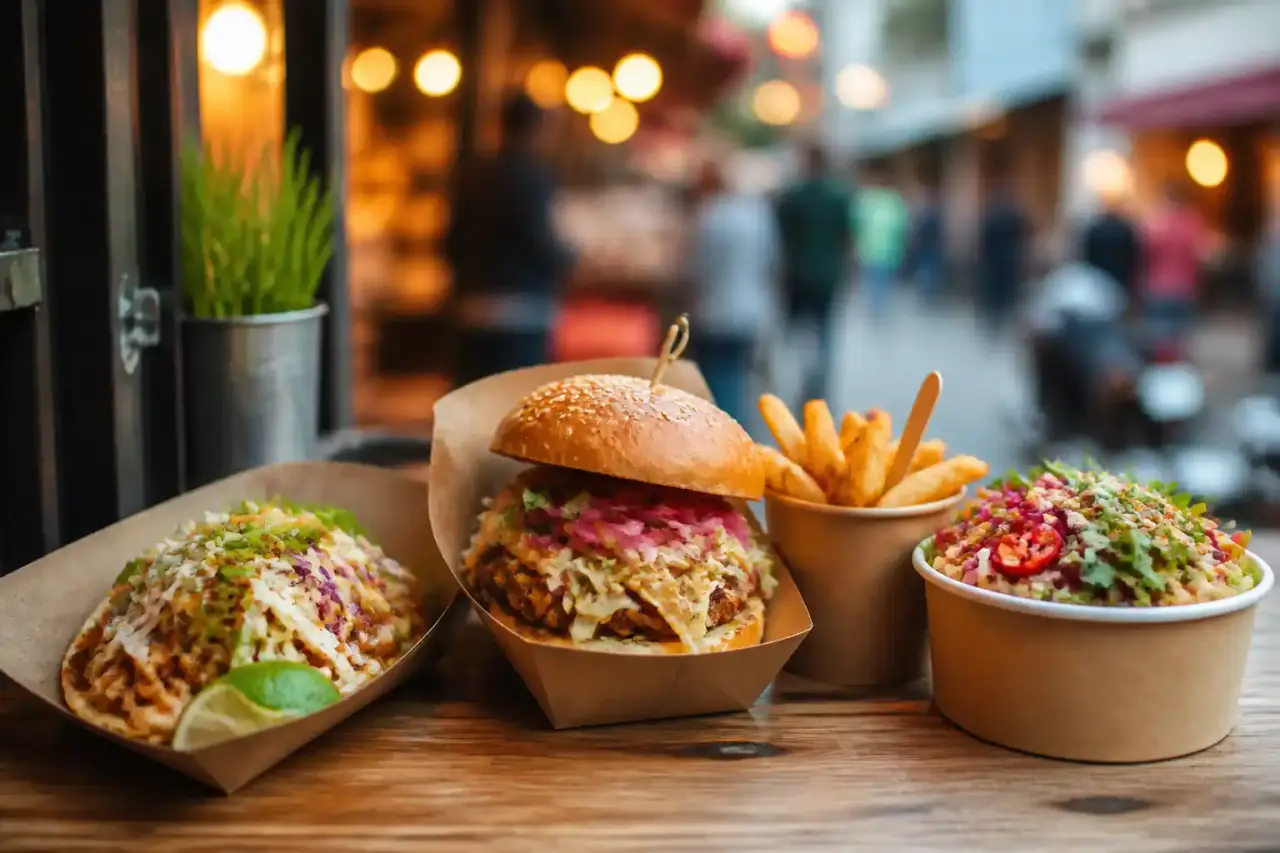 Sélection de plats street food colorés et abordables