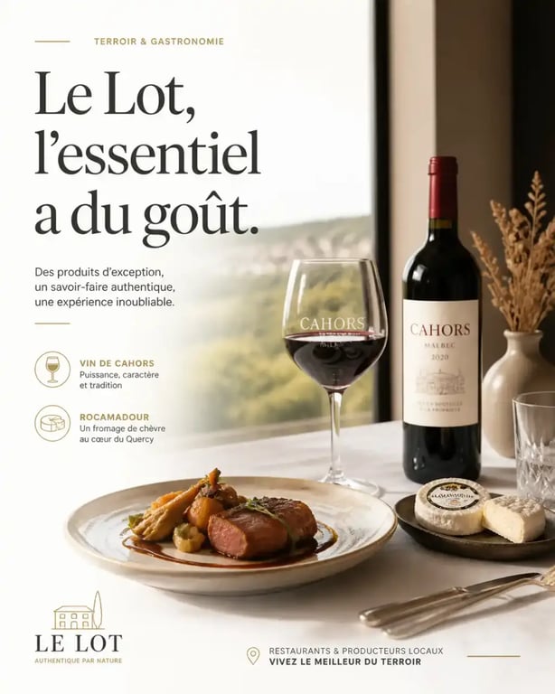 Table de restaurant gastronomique dans le Lot avec produits locaux, idéale pour découvrir les meilleurs restaurants du Lot.