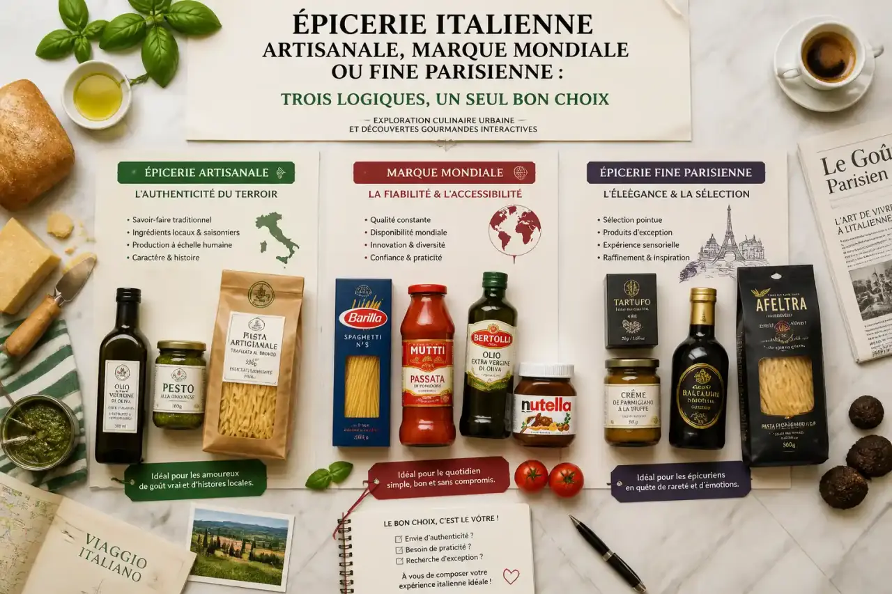 Épicerie italienne artisanale, marque mondiale ou fine parisienne : trois logiques, un seul bon choix