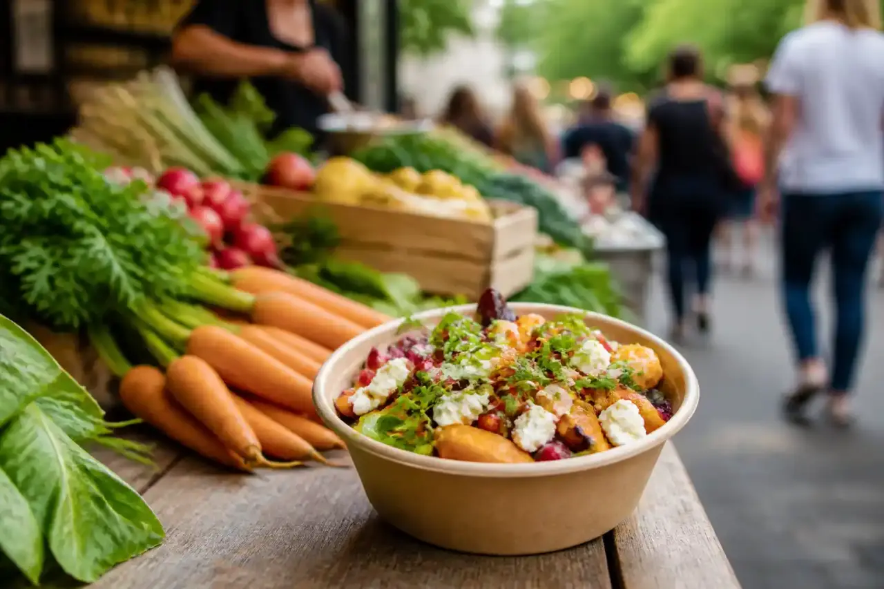 Table de street food variée avec tacos, bao buns et burgers gourmets