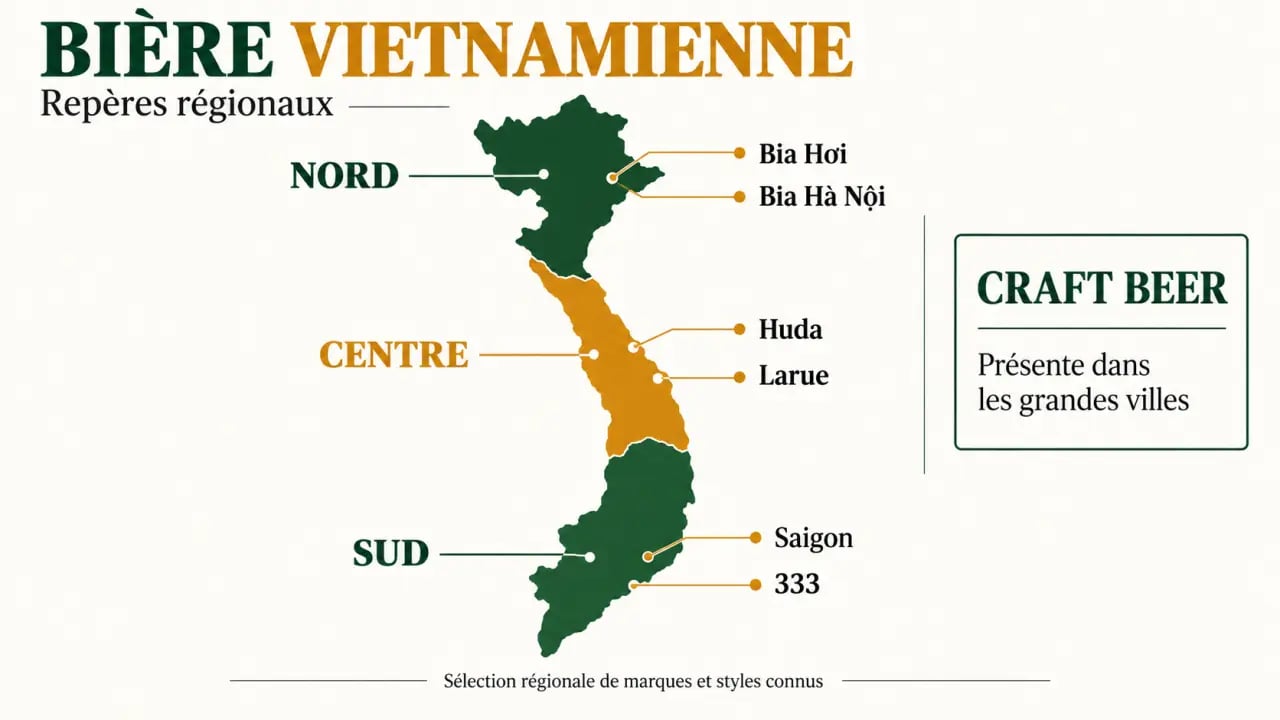 Infographie sur la bière vietnamienne et ses principales marques par région